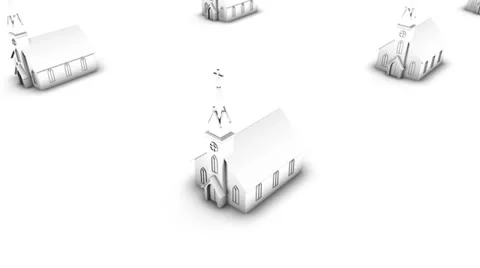 High angle arc pull back revealing endless churches (white) Stock Footage 26656876