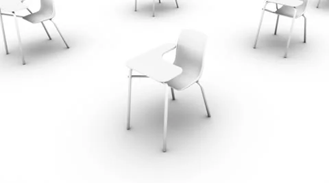 High angle arc pull back revealing endless School Chairs (white) Stock Footage 26728398