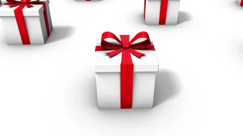 High angle arc pull back revealing endless Gift Boxes Stock Footage 28937027