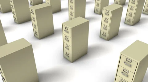 High angle arc pull back revealing endless File Cabinets (Beige) Stock Footage 31911130