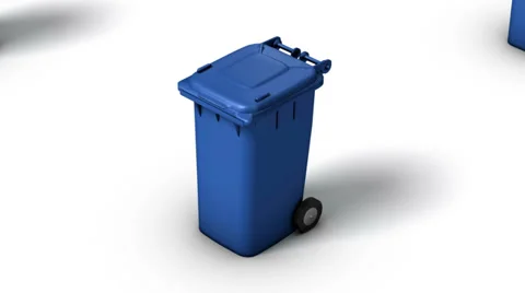  High angle arc pull back revealing endless Trashcans (Blue) Stock Footage 32627958
