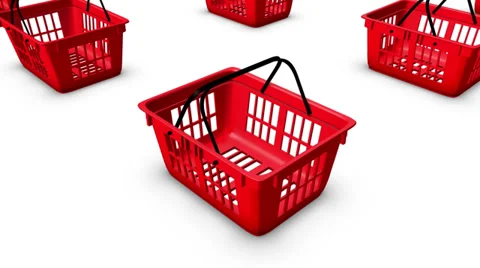 High angle arc pull back revealing endless Shopping Baskets  Stock Footage 32934219