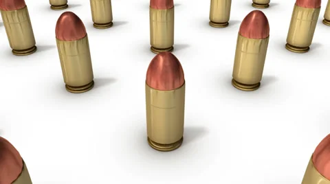 High angle arc pull back revealing endless Handgun Bullets Stock Footage 32936686