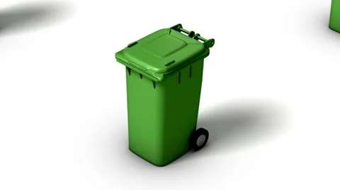 High angle arc pull back revealing endless Trash Cans (Green) Stock Footage 33605323