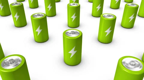  High angle arc pull back revealing endless Batteries (Green) Stock Footage 35573837