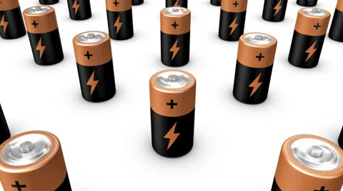 High angle arc pull back revealing endless Batteries  Stock Footage 37392469