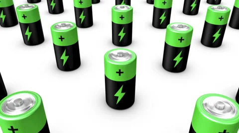 High angle arc pull back revealing endless Batteries (Green Top) Stock Footage 39758306