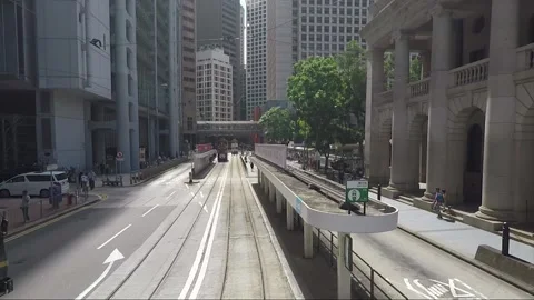 High angle back view vehicle shot, Hong Kong, Court of Final Appeal, Queensway Stock Footage 170773938