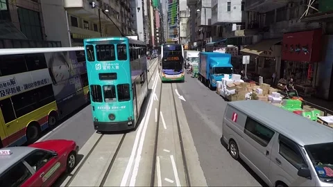 High Angle Back View, Vehicle Shot, Chinese Shops, Sheung Wan, Hong Kong Stock Footage 260233001