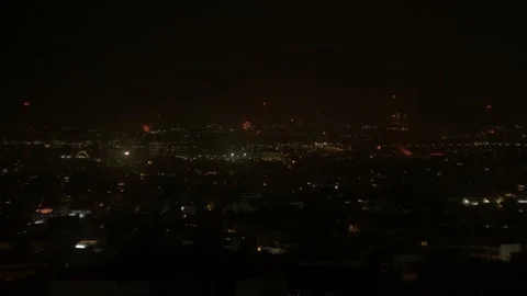 High Angle/ Birdseye Night Cityscape with Fireworks. Athens Greece Stock Footage 229878069