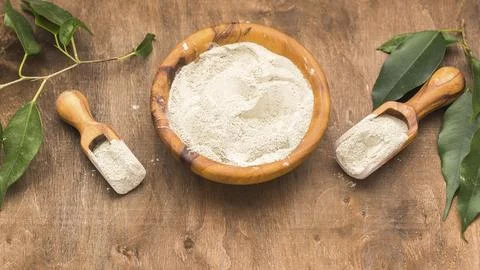 High angle bowl with powder two scoops Stock Photos