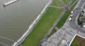 High angle Bremerhaven harbor aerial view tourists like ants walking HD Footage