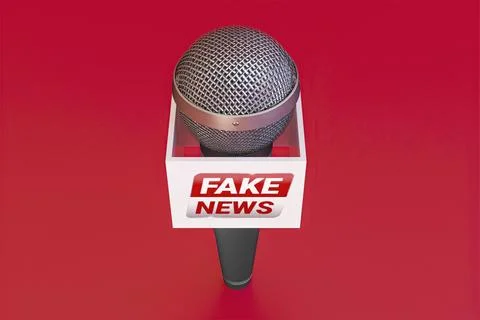 High angle broadcasting microphone with fake news Stock Photos