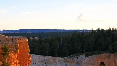 High angle Bryce Canyon Utah at sunset with sunlight sun panning Stock Footage 120605566