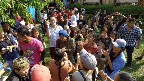 High angle Burmese people dance happily to celebrate Songkran festival Video stock 89105343