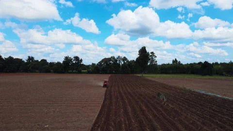 High angle at the cassava plantation. while the tractor was adjusting the soil. Stock Footage 221448183