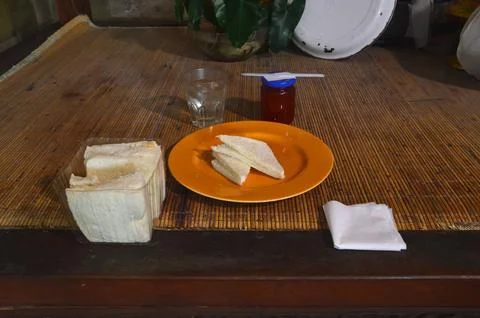 High Angle Center View of Sliced White Bread Breakfast Stock Photos