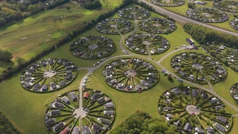 High-angle of circular community in Denmark, green design and walkable life. Stock Footage 318793606