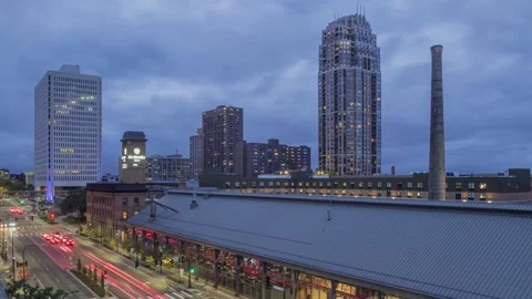 A High Angle Cityscape of the Gateway District in Downtown Minneapolis Stock Footage 144398760