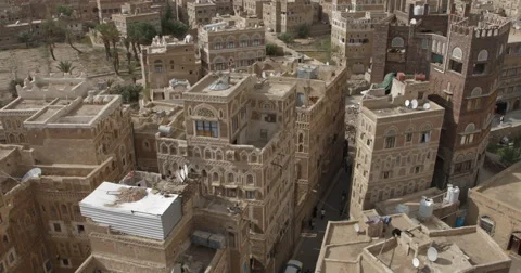 High Angle of the Cityscape of old Sana'a, Yemen (4K) Stock Footage 46030385