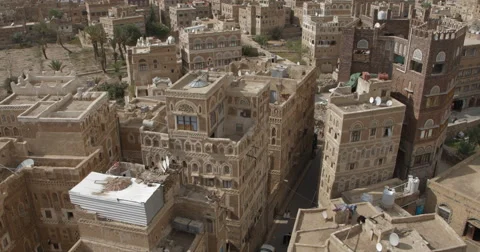 High Angle of the Cityscape of old Sana'a, Yemen (4K) Stock Footage 46030595