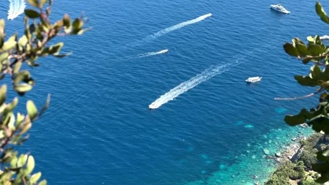 High Angle Cliffside View Boats Blue Sea Capri Island Italy Summer Stock Footage 337815408