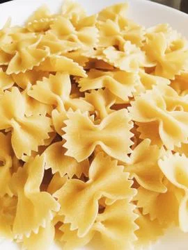 High Angle Close-Up Of Bow Tie Pasta In Plate Stock Photos