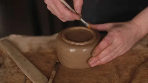High angle close up of ceramist making bowl in the studio Stock Footage 236373254