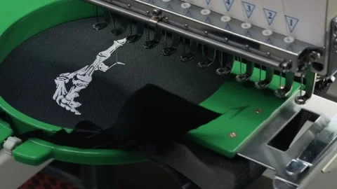 High Angle Close Up of Professional Industrial Multi-Needle Embroidery Mach.. 스톡 동영상 332205711
