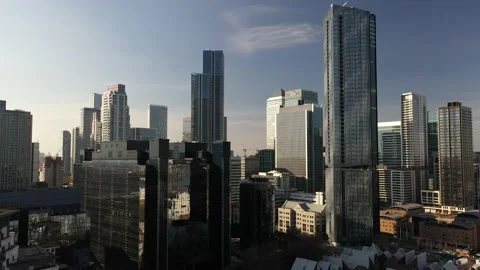 HIGH ANGLE CLOSE SHOT OF TALL BUILDINGS IN THE CITY CENTRE, EU, AERIAL Video stock 151087775