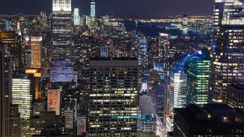 High Angle Close Up View of Manhattan at Night Video stock 90065541