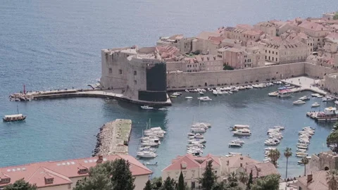 High angle closeup view of Old Town and port, Dubrovnik, Croatia, 4k Video stock 274458232