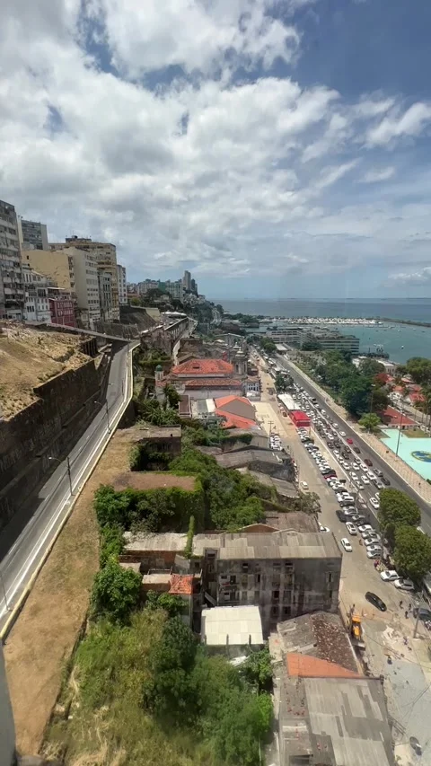 High Angle Coastal View of Lower City Marina and Street in Salvador Brazil Vídeos de archivo 343440959