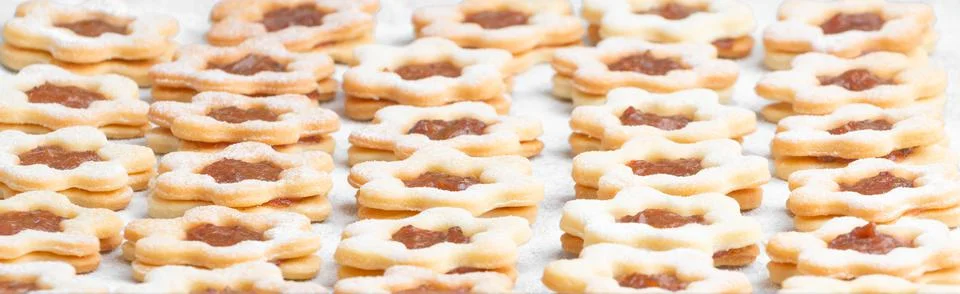 High angle compressed studio shot of traditional Christmas sweets, line dough Stock Photos