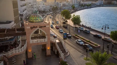 High Angle day to night timelapse of Port Sultan Qaboos Stock Footage 45196398