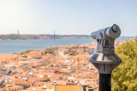 A High-Angle, Daytime View of Lisbon, Portugal: A Telescope Overlooking the City Stock-Fotos