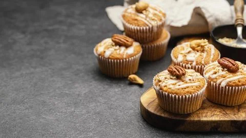 High angle delicious muffins with nuts copy space Resolution and high quality Stock Photos