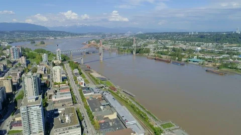 A High Angle Dolly Shot of a City Riverfront Stock Footage 89848558