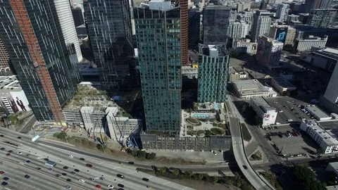 High angle Downtown Los Angeles pullback to freeway Stock-Footage 88933360