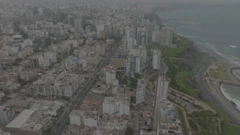 High Angle Drone Aerial Shot of Lima Coastline City Peru Stock Footage 239089002