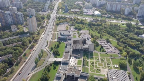 High angle drone flight over urban campus Stock Footage 325146183