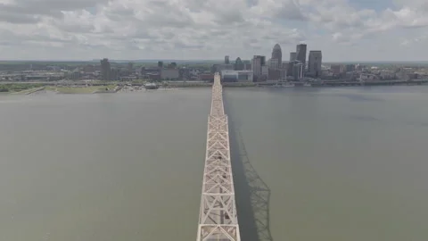 High angle drone following bridge lengthwise in Louisville Stock Footage 333176701