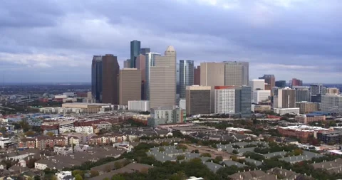High Angle Drone – Houston Skyline &amp; Midtown Urban sprawl Stock Footage 297539378
