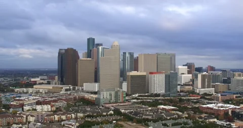 High Angle Drone – Houston Skyline &amp; Midtown Urban sprawl Stock Footage 297540237
