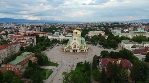 High angle drone overlook capturing the full layout of Alexander Nevsky Stock Footage 339096062