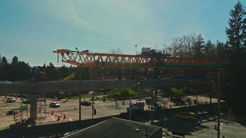 High angle drone perspective of transit infrastructure project and launching Stock Footage 333634920