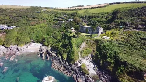 High Angle Drone Pullback Revealing Rame Head and Cornwall Coast 4k Stock Footage 320953047
