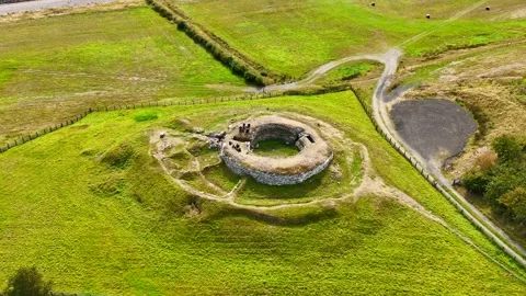 High-Angle Drone Shot of Ancient Scottish Stone Structure Stock Footage 330675095