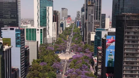 High angle drone shot of Angel of Independence rear view in Mexico City Stock Footage 334159822