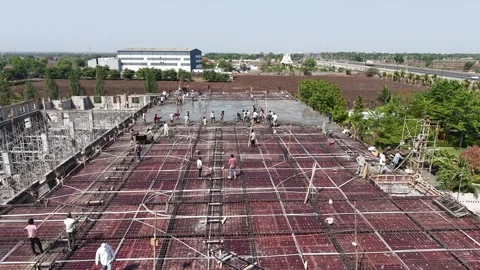 High Angle Drone Shot of Building Construction Progress and Industrial Stock Footage 344091792